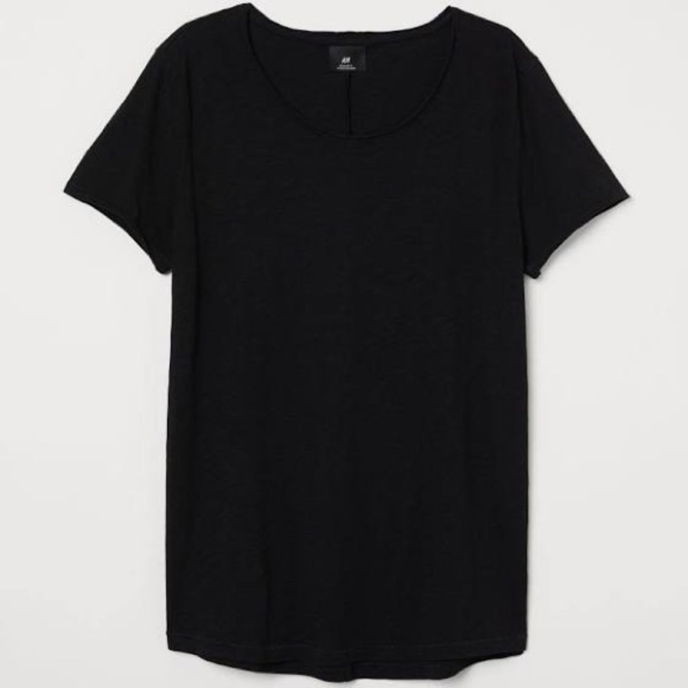 H&M Men’s Black Raw-Edge T-Shirt